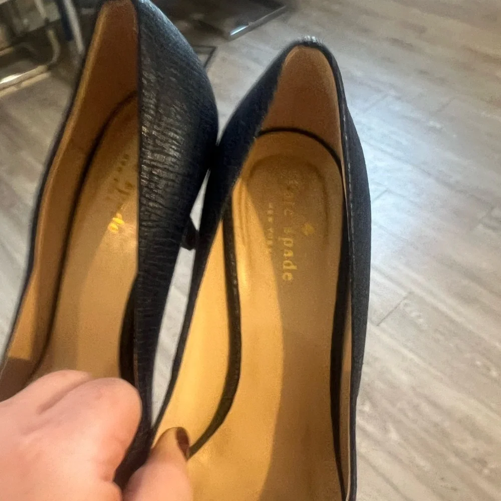 kate spade Black Pumps with Silver Pointed Toe & Bow Accent